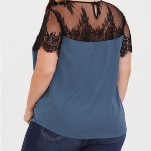 Satin With Lace Trim Blouse Torrid